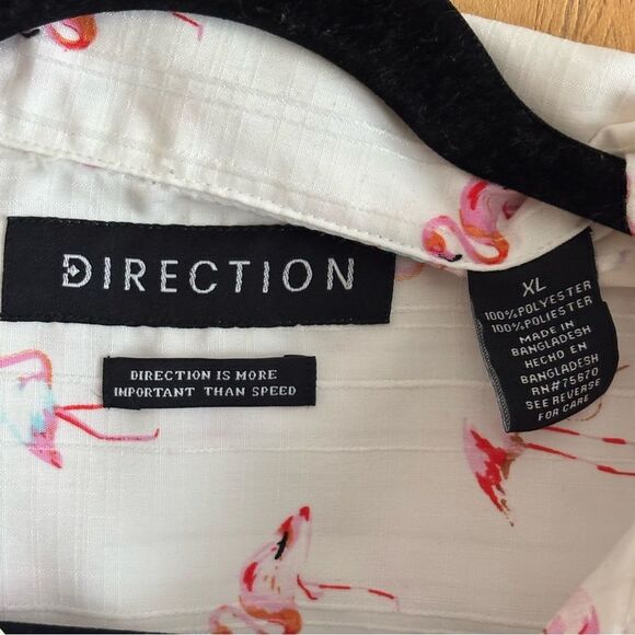Direction Flamingo Print White Button Up Short Sleeve Shirt Sz XL - Picture 4 of 4